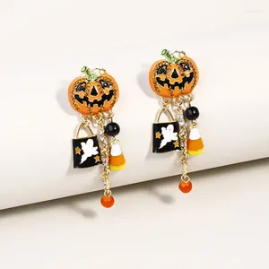 Orecchini pendenti Zucca di Halloween Orecchino a goccia per le donne Gocciolamento di olio Strass Fantasma Nappe Gioielli punk Accessori Praty