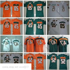 Miami NCAA Hurricanes Fußballtrikot 15 Brad Kaaya 20 Ed Reed 26 Sean Taylor 47 Michael Irvin 52 Ray Lewis Orange Weiß Hohe Qualität Jer High