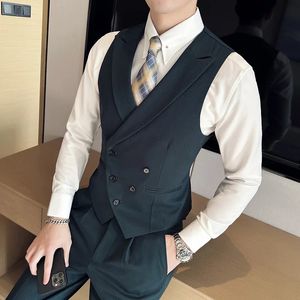 ブランド服の男性スプリング高品質のダブル胸ブレザーベストメールスリムフィットカジュアルスーツベストサイズアップS4XL 240125