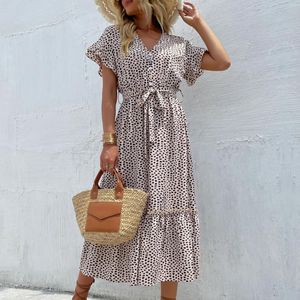 Abiti da festa Abito da donna stile spiaggia Abito estivo con scollo a V Manica corta Vestido femminile Vacanza casual