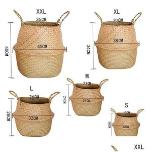 Förvaringskorgar Seagrass Wickerwork Basket Rattan Hanging Flower Pot Dirty Laundry Hamper Drop 230613 Leverans Home Garden Housekee Dhufq