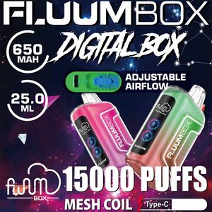 Caixa Fluum original 15000 puffs Caneta descartável suco puff 15000 puff vape caneta 15k puff tela inteligente 25ml 650mAh vagens pré-preenchidas dispositivos de bateria recarregável