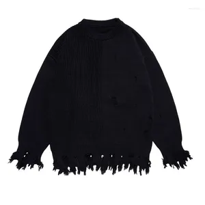 Erkek Sweaters Büyük Boy Knited Pullover Hip Hop Yırtık Delik Sokak Giyim Vintage Gevşek Kazak Ceket