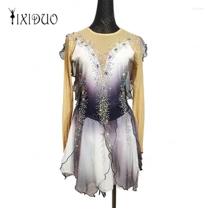 Palco desgaste crianças meninas manga longa malha / spandex splice strass figura patinação no gelo vestido ballet dança trajes de desempenho