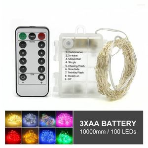 Stringhe di luci di Natale 10 m telecomando impermeabile fata decorazione a batteria timer a 8 modalità illuminazione a LED con filo argentato