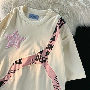 Y2K Summer American Street Star Stitching List Krótkie T-shirt dla mężczyzn i kobiet luźne pary na pół rękawie odzież 240129