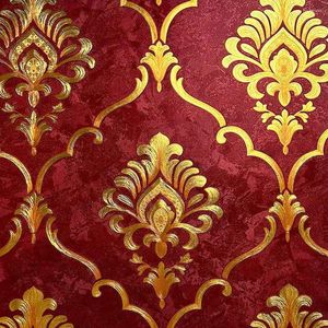 Bakgrundsbilder Luxury Blue Red Damask 3D präglade tapeter El PVC Vinyl Gold Floral Wall Paper Roll KTV sovrum vardagsrum