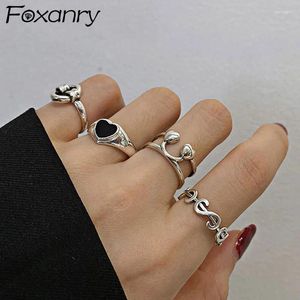 Cluster Rings Foxanry Minimalist Stamp Finger For Women Couples Fashion Simple LOVE Heart Vintage Punk Party Jewelry Gifts