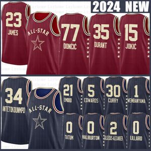 Anpassad 2024 All-Star baskettröjor Antetokounmpo Stephen Curry Tyrese Haliburton Tatum Luka Doncic Damian Lillardpaolo Banchero Kevin Durant Booker Embiid