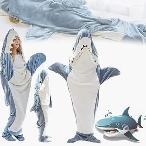 Blankets 140/170/190/210cm Warm Cartoon Shark Sleeping Bag Pajamas Office Nap Blanket Karakal Mermaid Shawl Wearable Flannel