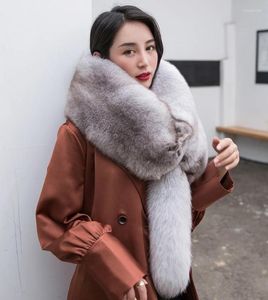 Scarves Winter Warm Large Real Fox Fur Collar Natural Coat Luxury Women Men Jackets Hood Shawl Decor Female Neck Scarf Wraps