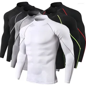 Herr t -skjortor sportkläder sport gym fiess löpande skjorta termisk kompression bodybuilding jogging topp långärmad rashguard