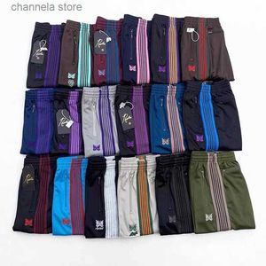 Men's Pants Needles Pants Men Women 1 1 High Quality Butterfly Embroidered Needles Track Pants AWGE Stripe Trousers T240202