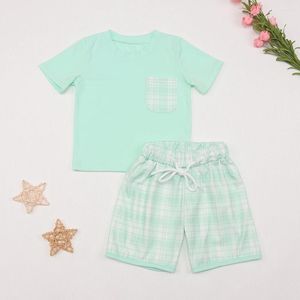 Clothing Sets Baby Boys Summer Clothes Set Bodysuit Green Lattices Suit Babi T-shirts Children's Mint Shorts Toddler Kids 1-8T Outfits