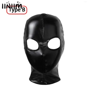 Articoli per feste Maschera per il viso in lattice unisex Panno abbronzante lucido Bocca aperta e copricapo incollato per gli occhi Coppie Prodotti per adulti Giocattoli sessuali Cappuccio