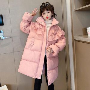 Down Coat Winter Hooded Sweet Girls' Fashion Kids Cotton Outerwear Mid-length Solid Color Teen Long Parka For 3-12 Years Old