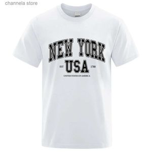 メンズTシャツニューヨークUSA EST 1788ストリートシティレタートップメンズオネックシャツ夏ルーズ衣類コットン大量のTシャツヒップホップトップT240202