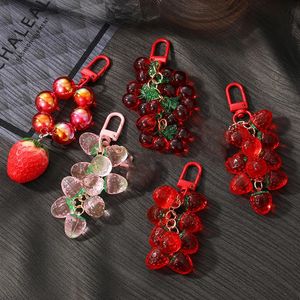 1PC Strawberry Cherry Red Beads Keychain Keyring For Women Girl Friend Simulated Fruit Bag Car Key Holder Box Jewelry 240124