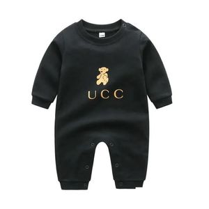 Kläderuppsättningar Designer Nyfödda Baby Girl Boy Rompers Kläder Spädbarn Girls Tecknad björn Tryck Kort ärm Jumpsuits Onesie Bodysuit Br Dhw9m