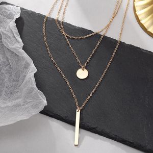 Gargantilha concisa barra de metal pingente colar geométrico charme 2024 boêmio multicamadas ouro feminino jóias preço por atacado