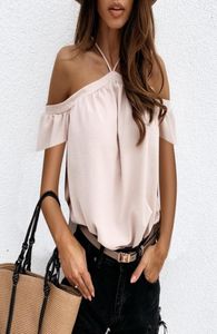 Women039s Blusen Shirts Sexy Off Shoulder Neckholder Chiffon Bluse 2021 Sommer Solide Kurzarm Shirt Casual Rückenfreie Damen 8496223