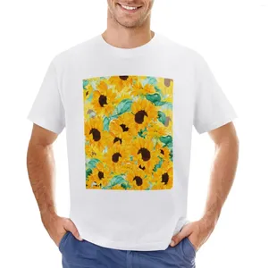 メンズタンクトップ水彩イエローオレンジヒマワリのパターン2024 Tシャツビンテージボーイズホワイトカワイイ服メンズTシャツ