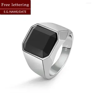 Klusterringar 925 Sterling Silver Men Black Onyx Ring Square Circular Agate Signet for Woman Pext Finger Sizes 7 till 13 Band