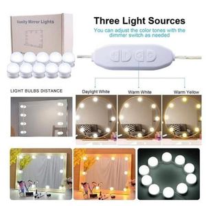 10 lampadine per specchio a LED Luce per trucco Kit di luci per specchio cosmetico portatile super luminoso IOLLYWOOD Style USB Charge Make Up236E