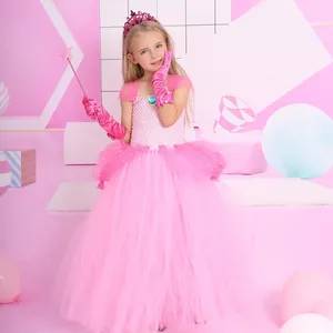 Girl Dresses Princess Peach Costume Girls Birthday Outfit Tulle Dress Kids Halloween Cosplay Party Fairy Tales Up Tutu
