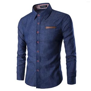 Men's Casual Shirts Shirt Long Sleeved Lapel Denim With Chest Pockets Soild Formal Early Autumn Slim Male Tops