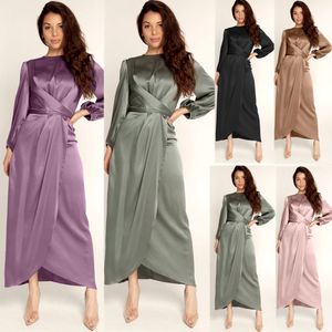 Satin Bandage Abaya Dubai Türkei Hijab Muslim Kleid Indien Europäischen Amerikanischen Islam Afrikanische Kleider Für Frauen