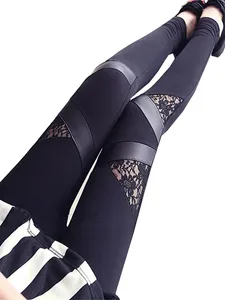 Kvinnors leggings cuhakci skjuta upp leggin spetsbyxor svart avslappnad hög midja fitness kvinnlig kvinnor elastisk sexig penna