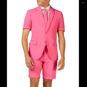 Men's Suits Pink Men Single Breasted And Notch Lapel Male Smart Casual Formal 2 Piece Short-sleeved Blazer Shorts