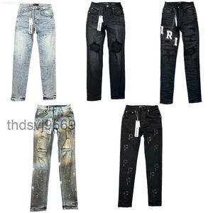 Jeans da uomo alla moda di marca viola stile cool designer di lusso pantaloni di jeans strappati effetto consumato nero blu jeans slim fit taglia 28-40gfdj PP7X