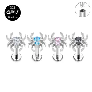 Studörhängen Titanium G23 Åtta-PRONG SPIDER SET MED Fyra färg Zirkon Personlighet Tragus Piercing Smycken Kvinnors öronbrosk