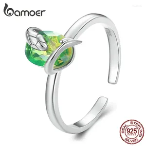 Anelli a grappolo Bamoer Argento sterling 925 con pietra tormalina verde sfumata Anello regolabile Apertura serpente vivace per le donne Gioielleria raffinata