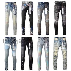 Designer Jeans Purple for Mens Skinny Motorcycle Trendy Ripped Patchwork Hole All Year Round Slim Legged Wholesale Brand XDEL