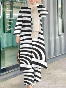 Ethnische Kleidung ZANZEA Frau Muslim Anzug gestreift gedruckt Türkei islamische Outfits O-Ausschnitt Langarm Bluse Hose böhmische lässige Party lose