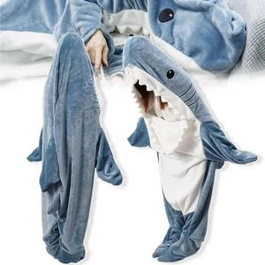 Blankets Cartoon Shark Sleeping Bag Soft Flannel Blanket Pajamas Office Cozy High Quality Fabric Mermaid Shawl For Children Adult