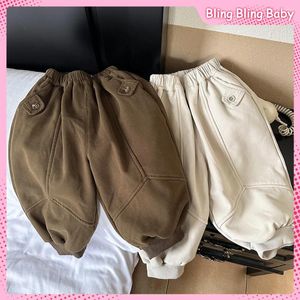 Hosen Kinder Casual Verdickung Cargo Hosen Vielseitig Winter Koreanische Version Warme Lose Baumwolle Elastische Taille Knöchel Banded