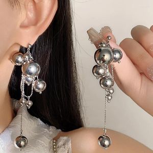Brincos pendurados 925 prata agulha metal bola corrente para mulheres na moda punk suave contas y2k acessórios moda jóias presente
