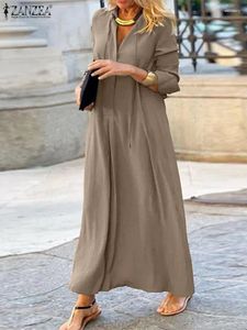 Casual Dresses 2024 Zanzea Elegant V Neck Long Sleeve Dress Oversize Women Autumn Sundress Robe Femme Stylish Work Solid Shirt Vestidos