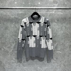 Herrtröjor koreanska män serie smal passform o-hals tröjor kläd randig design topp ull bomullsdräkt mönster vår höstrock