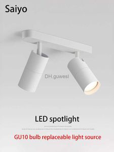 Luzes de pista Saiyo Led Spotlight MR16 GU10 Lâmpada Spot Lights Superfície Montada Lâmpada de Teto COB Downlight 2 cabeças 3 cabeças Branco Preto Foco YQ240124