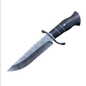 Nowy przylot A2028 High End Damascus prosty nóż 9CR18MOV prosty punkt Blade Ebony Stałego noża ostrza ze skórzaną osłoną