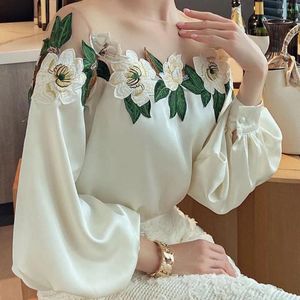 Women's Blouses Elegant Shirt Stylish Satin Embroidered Gauze Breathable Comfortable Lady's Top Polyester