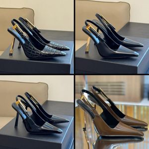 نيو براءة اختراع البراءة الجلود المربع مضخات Slingback Pumps أحذية الخنشة الكعب للسيدات المصمم الفاخر فستان مربع أحذية مسائية مدببة بحجم 35-40