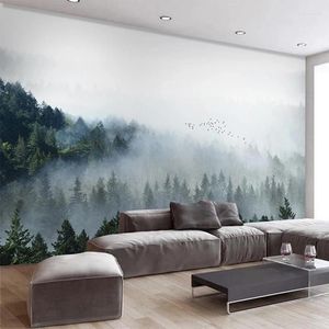 Sfondi Murale personalizzato Carta da parati 3D Nuvola Foresta nebbiosa Natura Paesaggio Pittura murale Soggiorno Studio Sfondo Papel De Parede 3 D