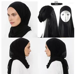 Lenços Ramadan Muçulmano Headband Mulheres Chiffon Hijab Lenço com Cap Senhoras Instant Hijabs Bonnet Pronto para Usar Headscarf Turban Hat