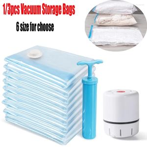 Storage Bags 1/3Pcs Vacuum With Pump Transparent Folding Compressed Space Saving Bag For Clothes Large Travel Container